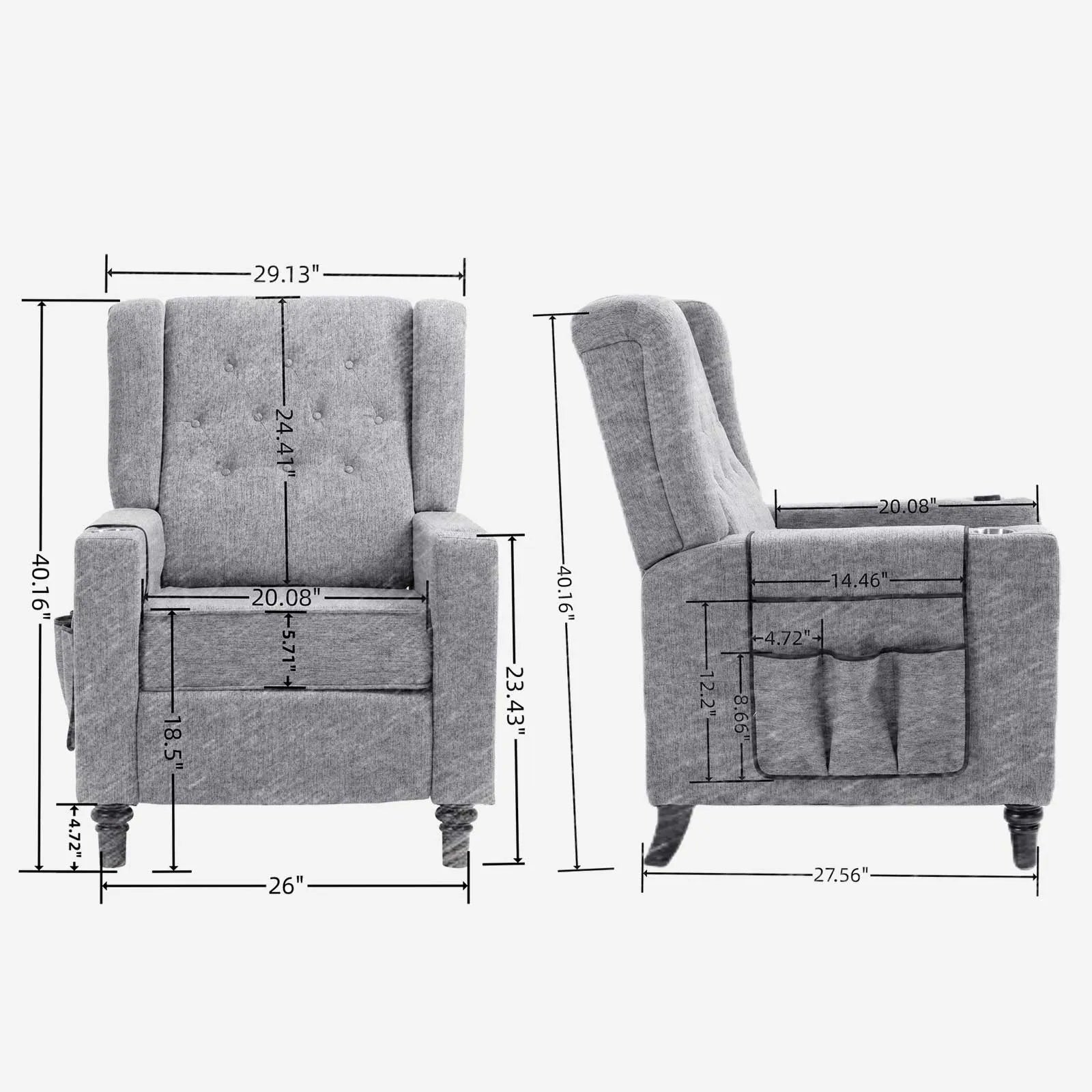 dark gray power standard recliners