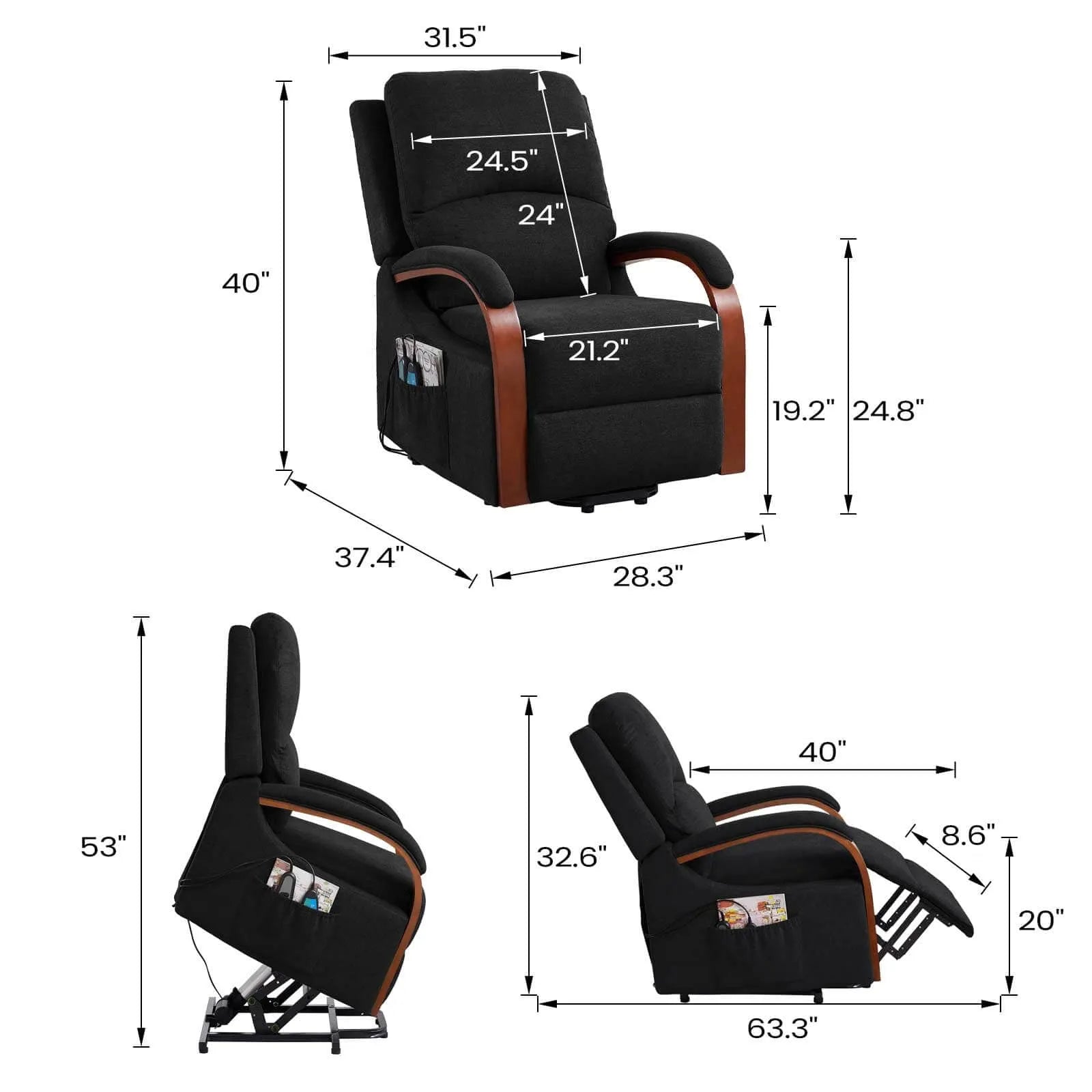 Power Lift Chair for Short People with Heat and Vibration Remote