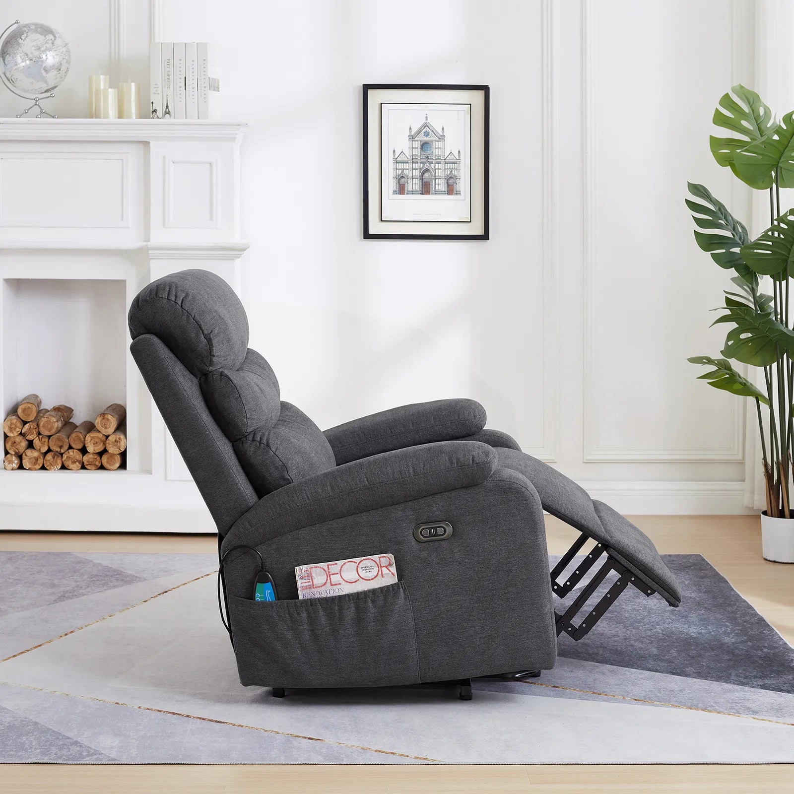 gray lift recliner chair made of fabric