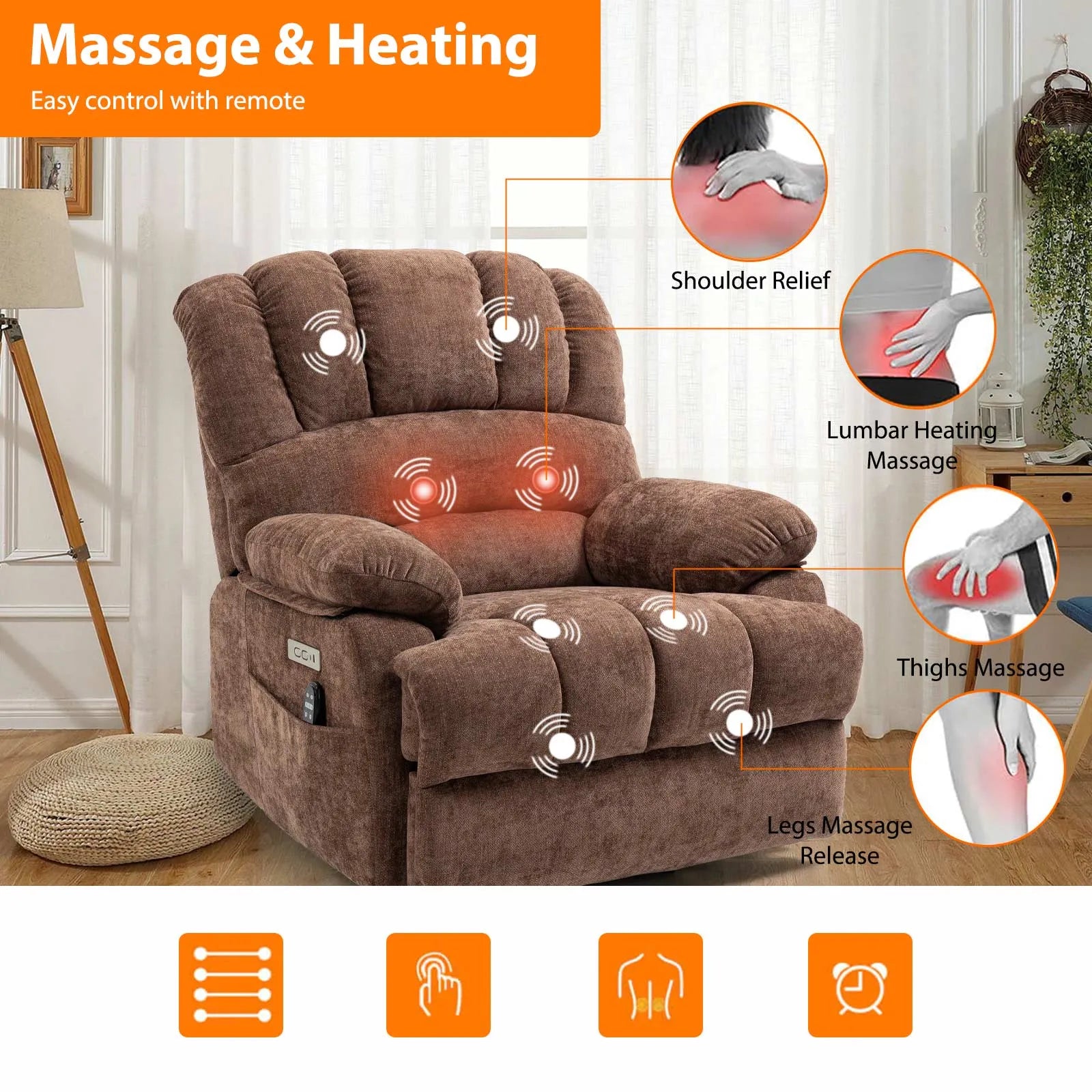 Wide Faux Leather Power Lift Recliner Chair - Heated Massage