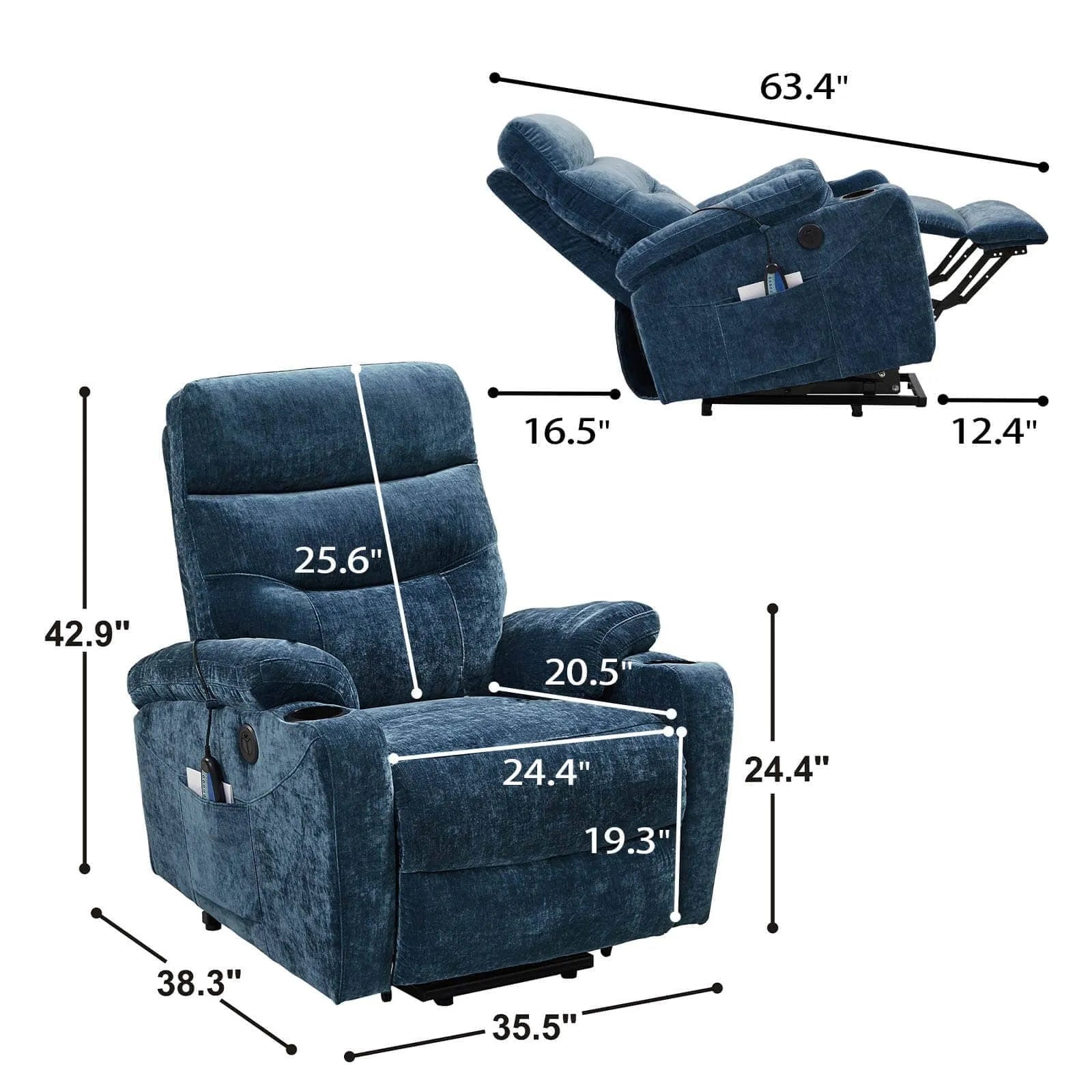 size of power lift recliner chair