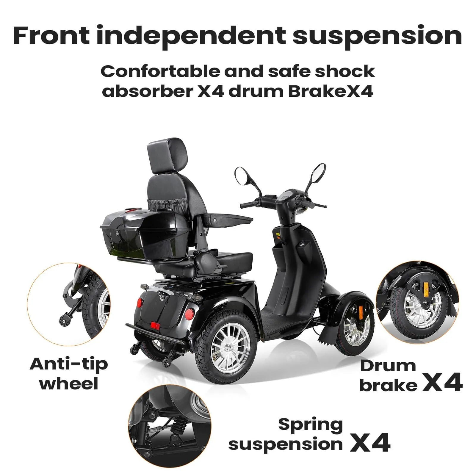 power mobility scooter with safe shocks