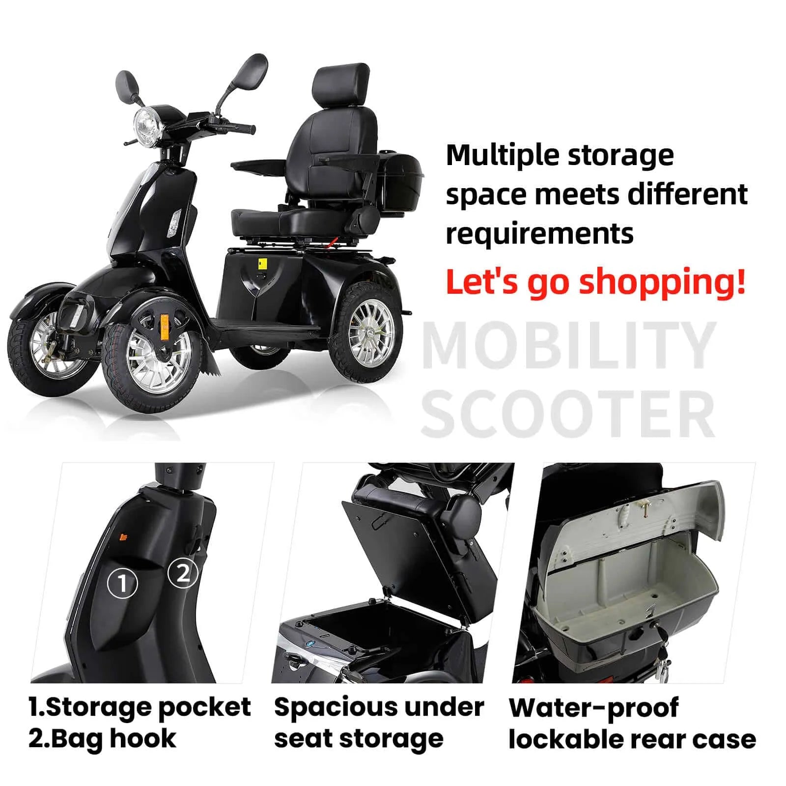 mobility scooter with multiple storage space