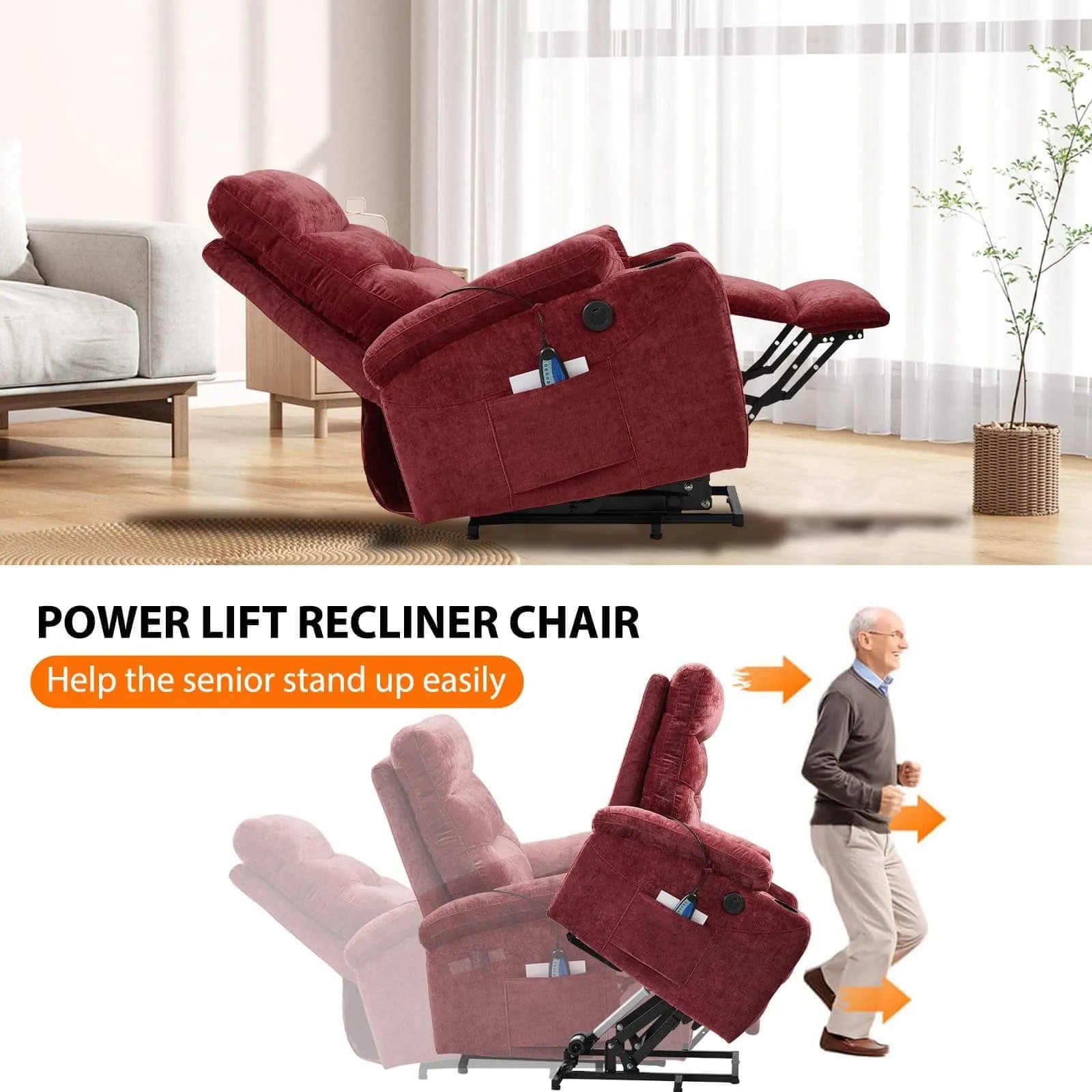 Lift Chair for Elderly 3 Position Power-Push Button USB Ports