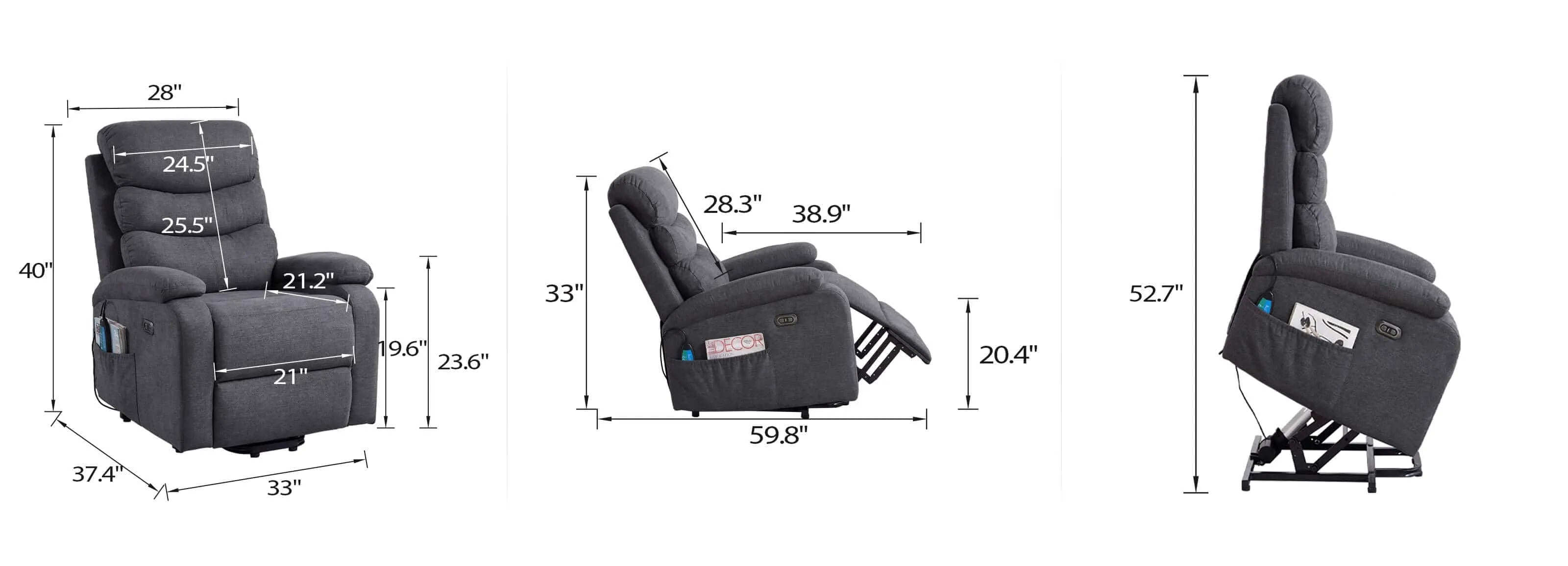 size of lift recliner chairs