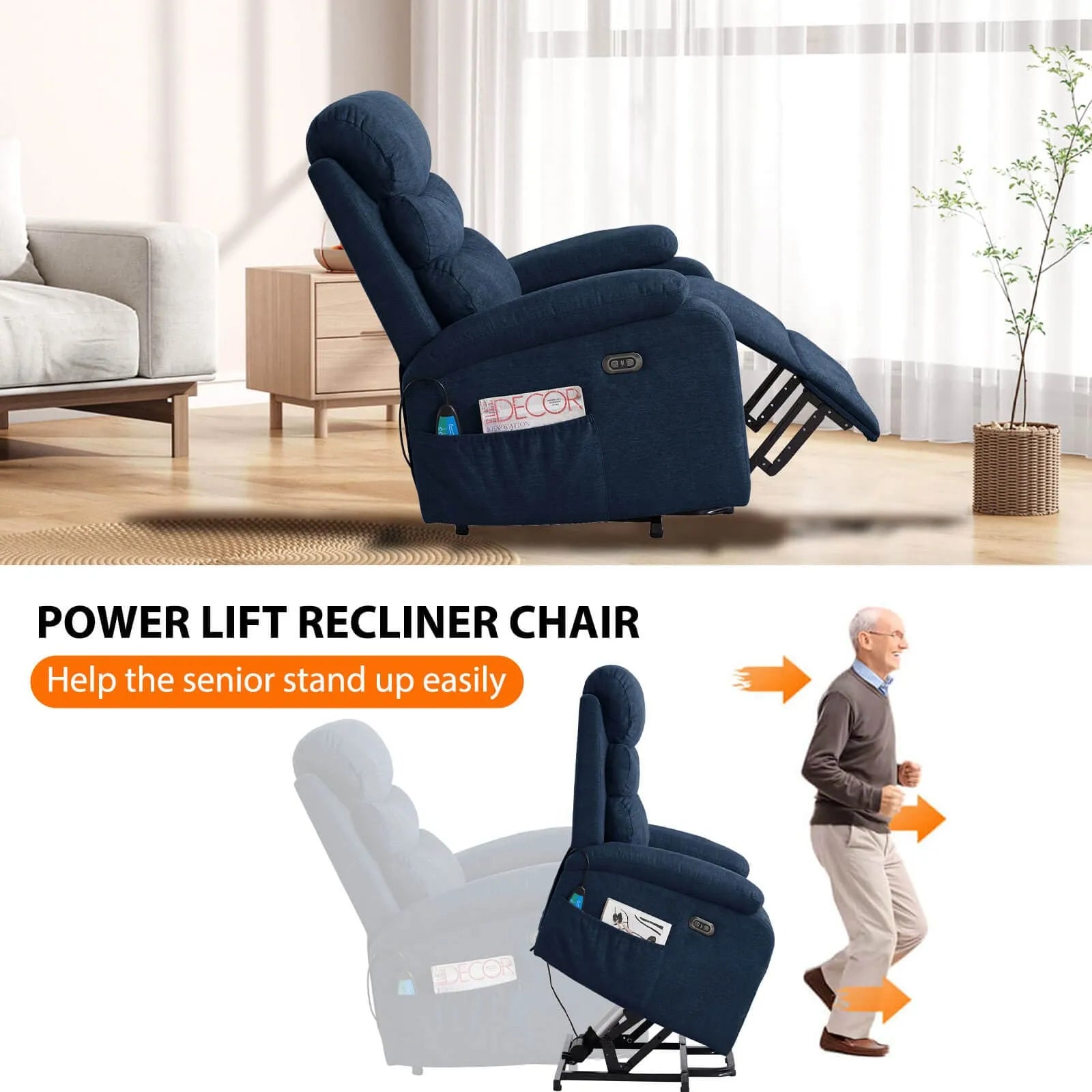 Power lift recliner chair for seniors